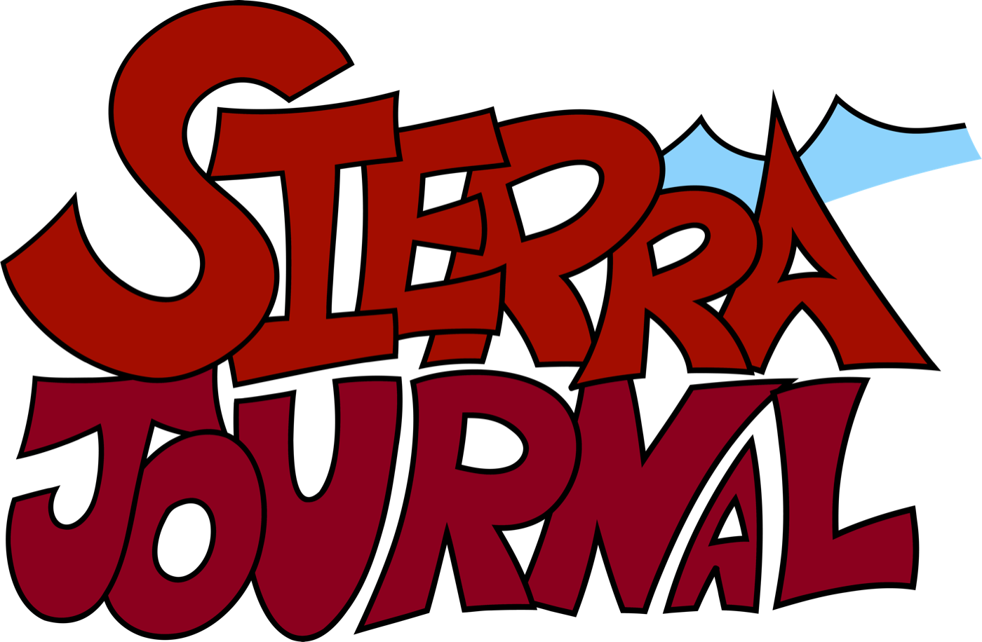 Sierra Journal hand-lettered logo in red and maroon